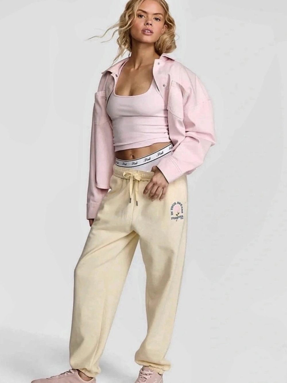Love Pink Cream & Pink Hoodie Jogger Set Like New